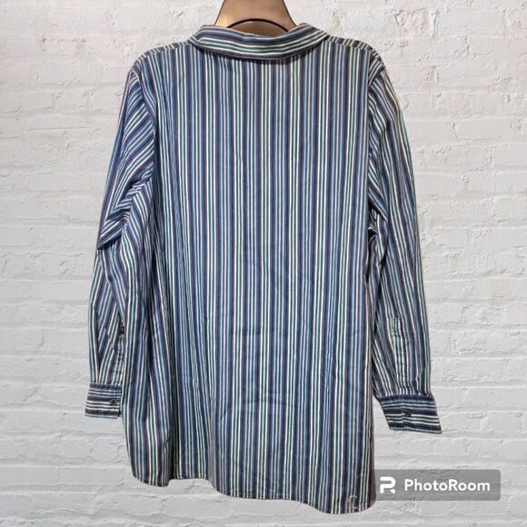 Roaman's Ladies Blue Cotton Button Down Striped Blouse Size 1X - Picture 2 of 4